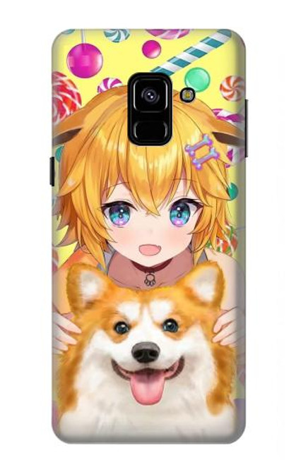 W3918 Baby Corgi Dog Corgi Girl Candy Hard Case and Leather Flip Case For Samsung Galaxy A8 (2018)