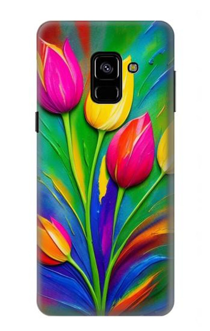 W3926 Colorful Tulip Oil Painting Hard Case and Leather Flip Case For Samsung Galaxy A8 (2018)