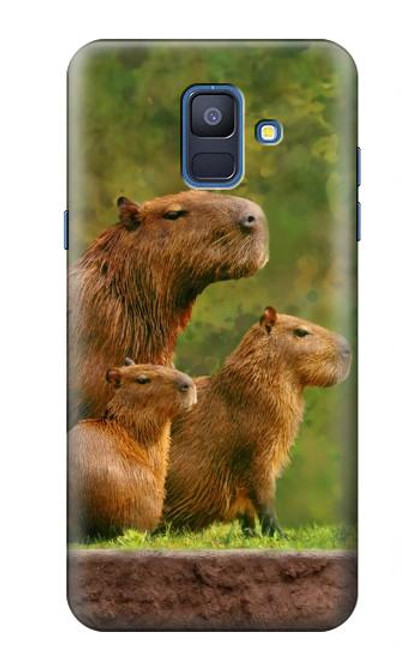 W3917 Capybara Family Giant Guinea Pig Hard Case and Leather Flip Case For Samsung Galaxy A6 (2018)