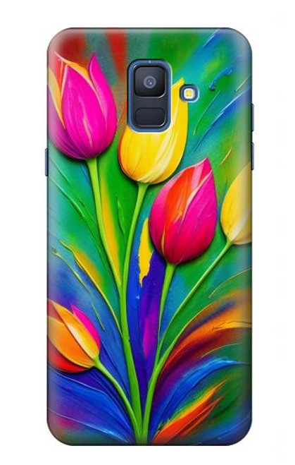 W3926 Colorful Tulip Oil Painting Hard Case and Leather Flip Case For Samsung Galaxy A6 (2018)