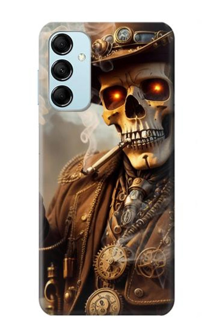 W3949 Steampunk Skull Smoking Hard Case and Leather Flip Case For Samsung Galaxy M14