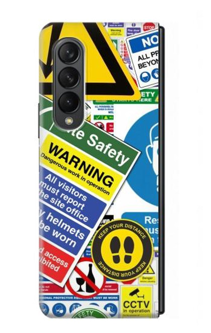 W3960 Safety Signs Sticker Collage Hard Case For Samsung Galaxy Z Fold 3 5G