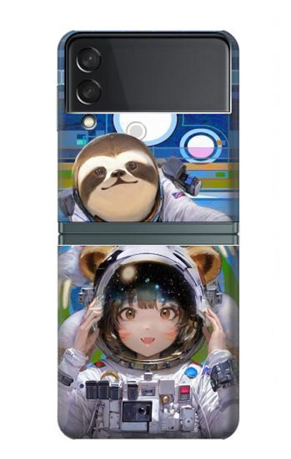 W3915 Raccoon Girl Baby Sloth Astronaut Suit Hard Case For Samsung Galaxy Z Flip 3 5G