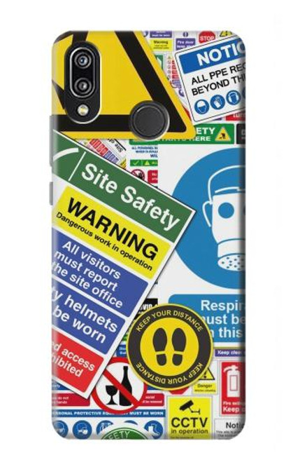 W3960 Safety Signs Sticker Collage Hard Case and Leather Flip Case For Huawei P20 Lite