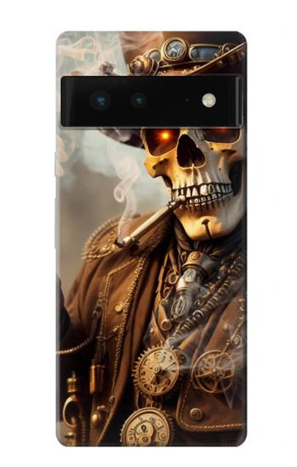 W3949 Steampunk Skull Smoking Hard Case and Leather Flip Case For Google Pixel 6
