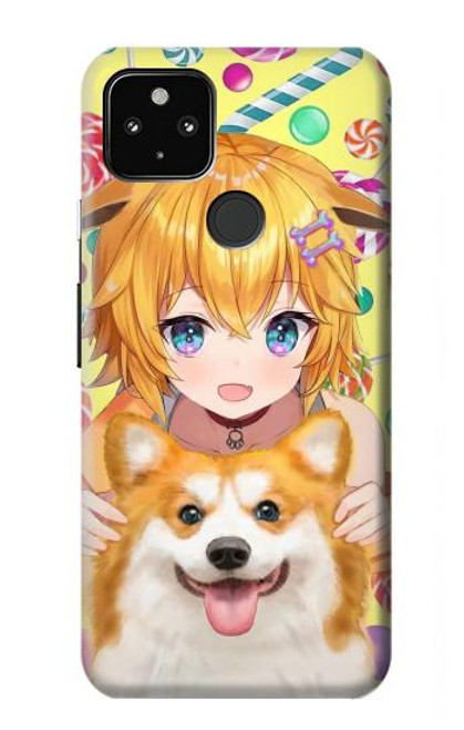 W3918 Baby Corgi Dog Corgi Girl Candy Hard Case and Leather Flip Case For Google Pixel 4a 5G