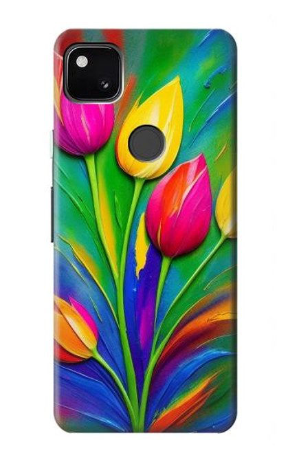 W3926 Colorful Tulip Oil Painting Hard Case and Leather Flip Case For Google Pixel 4a