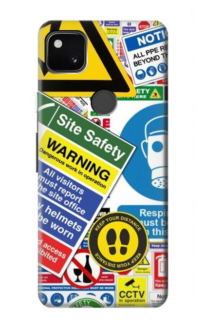 W3960 Safety Signs Sticker Collage Hard Case and Leather Flip Case For Google Pixel 4a