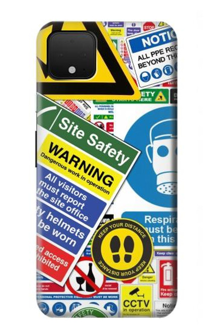 W3960 Safety Signs Sticker Collage Hard Case and Leather Flip Case For Google Pixel 4 XL