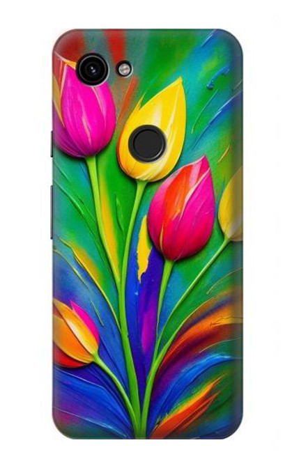 W3926 Colorful Tulip Oil Painting Hard Case and Leather Flip Case For Google Pixel 3a