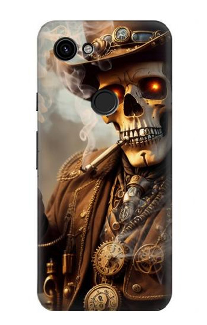 W3949 Steampunk Skull Smoking Hard Case and Leather Flip Case For Google Pixel 3a