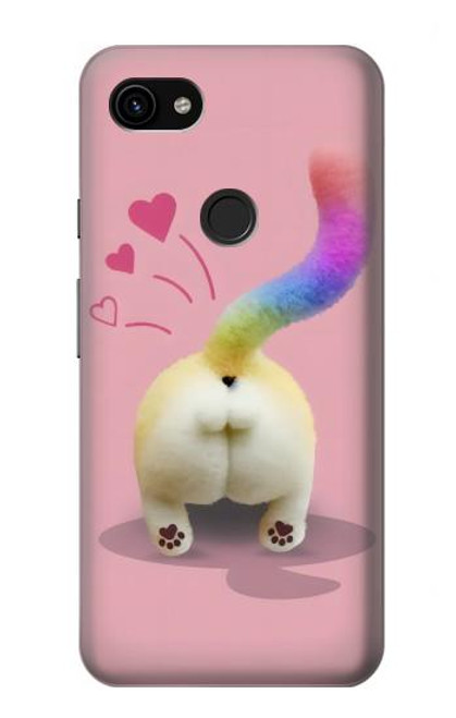 W3923 Cat Bottom Rainbow Tail Hard Case and Leather Flip Case For Google Pixel 3a XL