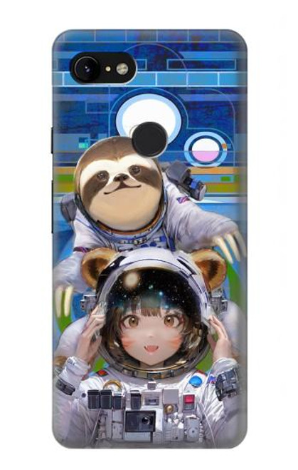 W3915 Raccoon Girl Baby Sloth Astronaut Suit Hard Case and Leather Flip Case For Google Pixel 3 XL