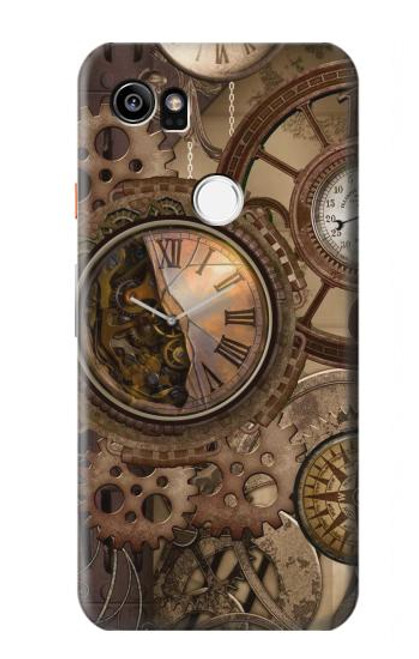 W3927 Compass Clock Gage Steampunk Hard Case and Leather Flip Case For Google Pixel 2 XL