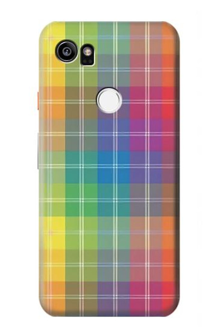 W3942 LGBTQ Rainbow Plaid Tartan Hard Case and Leather Flip Case For Google Pixel 2 XL