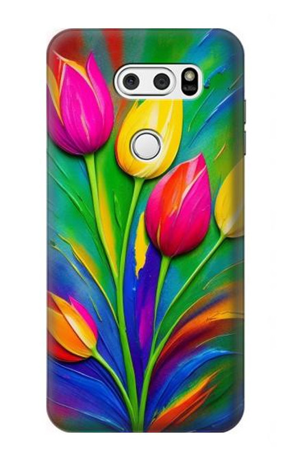 W3926 Colorful Tulip Oil Painting Hard Case and Leather Flip Case For LG V30, LG V30 Plus, LG V30S ThinQ, LG V35, LG V35 ThinQ