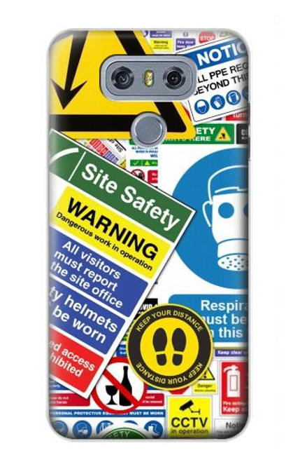 W3960 Safety Signs Sticker Collage Hard Case and Leather Flip Case For LG G6