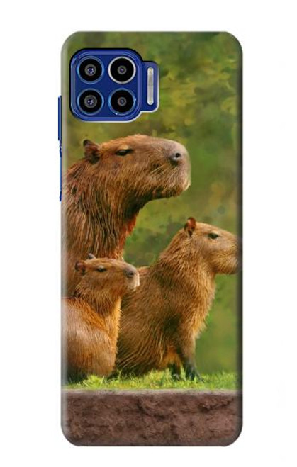 W3917 Capybara Family Giant Guinea Pig Hard Case and Leather Flip Case For Motorola One 5G