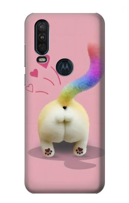 W3923 Cat Bottom Rainbow Tail Hard Case and Leather Flip Case For Motorola One Action (Moto P40 Power)