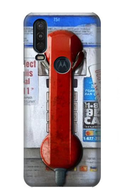 W3925 Collage Vintage Pay Phone Hard Case and Leather Flip Case For Motorola One Action (Moto P40 Power)