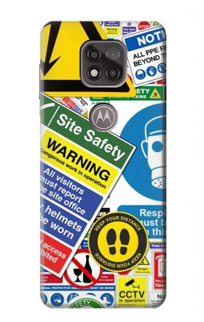 W3960 Safety Signs Sticker Collage Hard Case and Leather Flip Case For Motorola Moto G Power (2021)