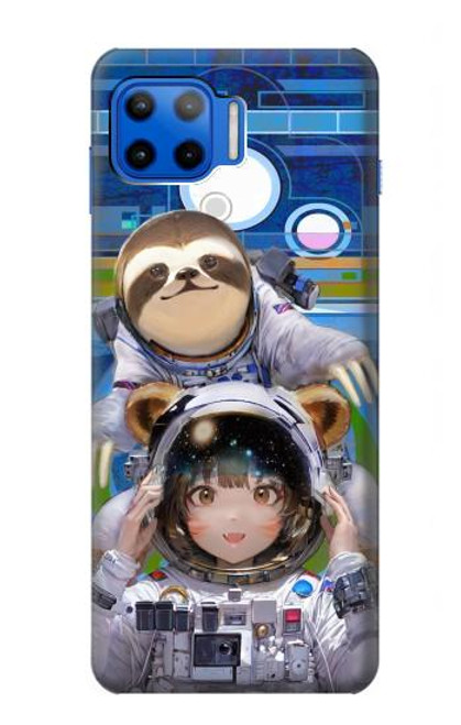 W3915 Raccoon Girl Baby Sloth Astronaut Suit Hard Case and Leather Flip Case For Motorola Moto G 5G Plus