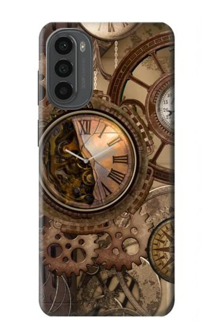 W3927 Compass Clock Gage Steampunk Hard Case and Leather Flip Case For Motorola Moto G52, G82 5G