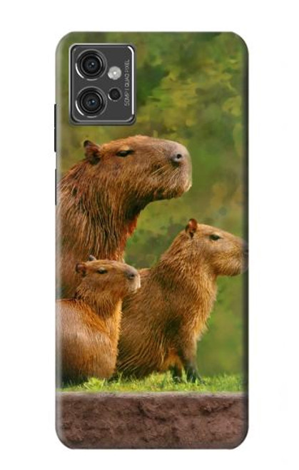 W3917 Capybara Family Giant Guinea Pig Hard Case and Leather Flip Case For Motorola Moto G32