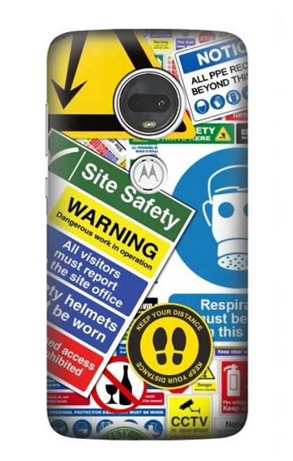 W3960 Safety Signs Sticker Collage Hard Case and Leather Flip Case For Motorola Moto G7, Moto G7 Plus