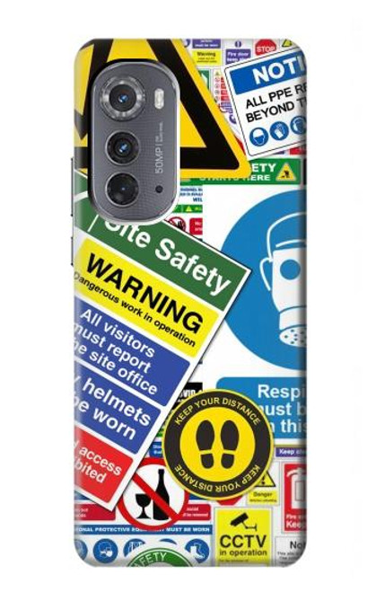 W3960 Safety Signs Sticker Collage Hard Case and Leather Flip Case For Motorola Edge (2022)