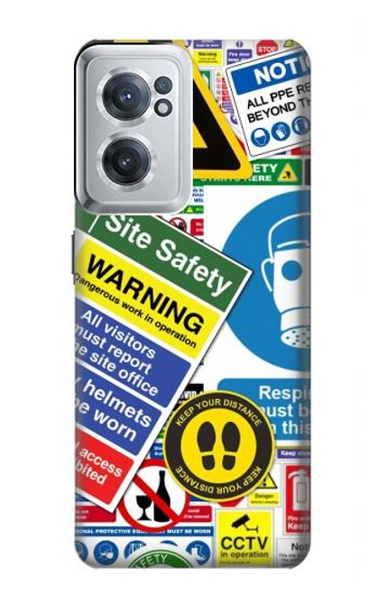 W3960 Safety Signs Sticker Collage Hard Case and Leather Flip Case For OnePlus Nord CE 2 5G