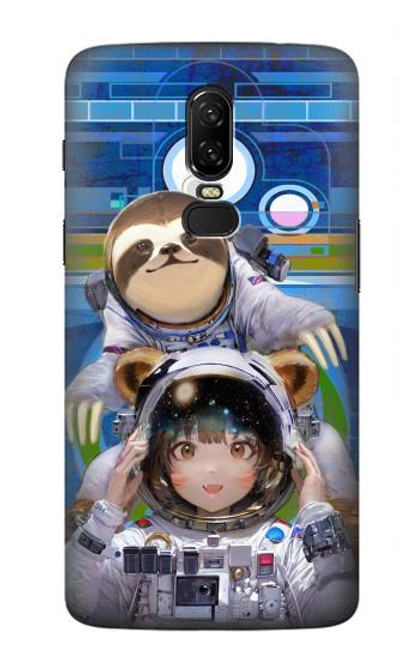 W3915 Raccoon Girl Baby Sloth Astronaut Suit Hard Case and Leather Flip Case For OnePlus 6