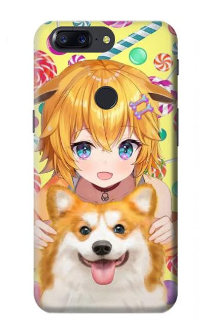 W3918 Baby Corgi Dog Corgi Girl Candy Hard Case and Leather Flip Case For OnePlus 5T