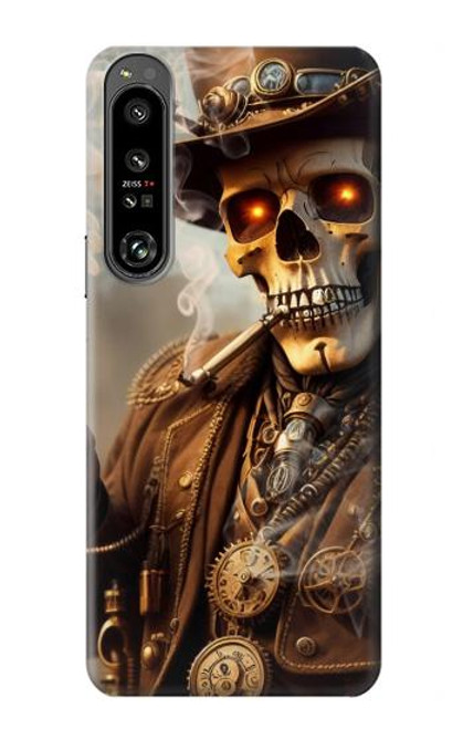 W3949 Steampunk Skull Smoking Hard Case and Leather Flip Case For Sony Xperia 1 IV