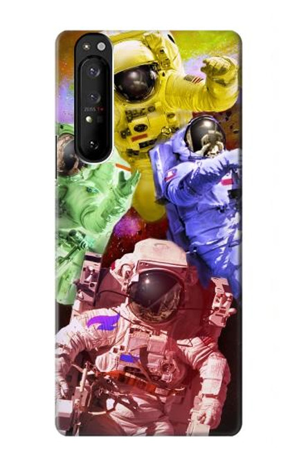 W3914 Colorful Nebula Astronaut Suit Galaxy Hard Case and Leather Flip Case For Sony Xperia 1 III