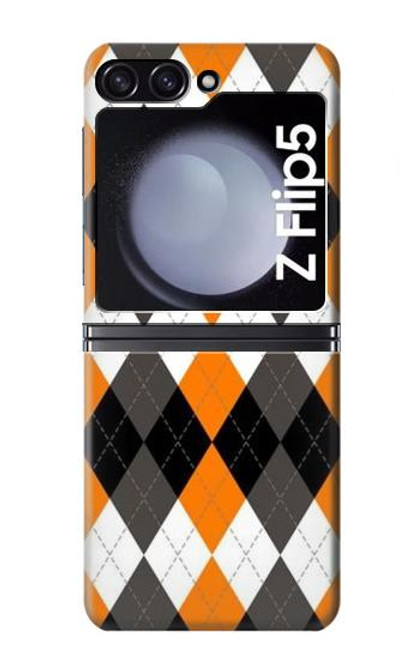 W3421 Black Orange White Argyle Plaid Hard Case For Samsung Galaxy Z Flip 5