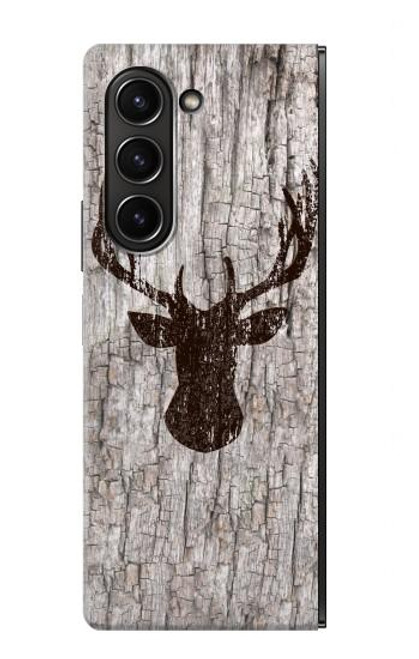 W2505 Reindeer Head Old Wood Texture Graphic Hard Case For Samsung Galaxy Z Fold 5