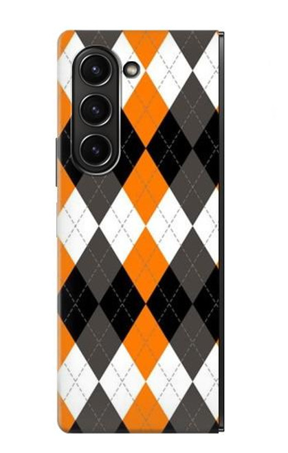 W3421 Black Orange White Argyle Plaid Hard Case For Samsung Galaxy Z Fold 5