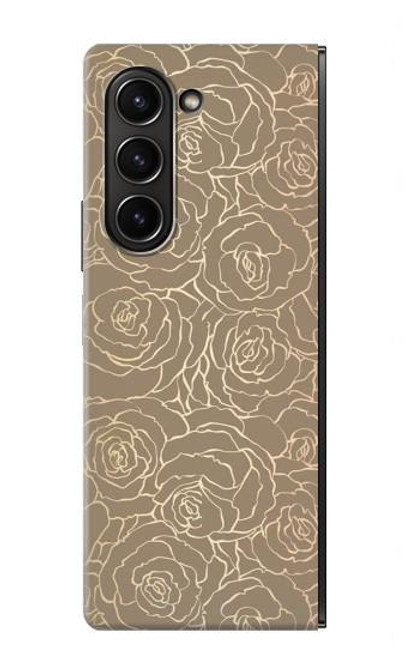 W3466 Gold Rose Pattern Hard Case For Samsung Galaxy Z Fold 5