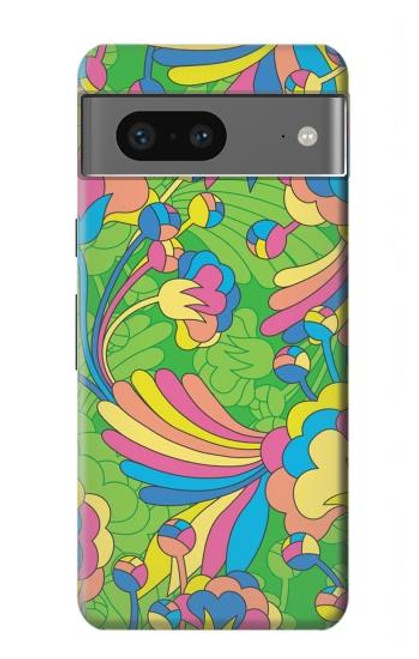 W3273 Flower Line Art Pattern Hard Case and Leather Flip Case For Google Pixel 7a