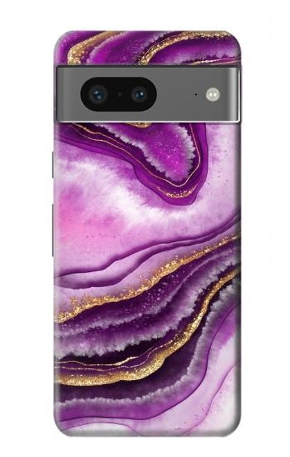 W3896 Purple Marble Gold Streaks Hard Case and Leather Flip Case For Google Pixel 7a