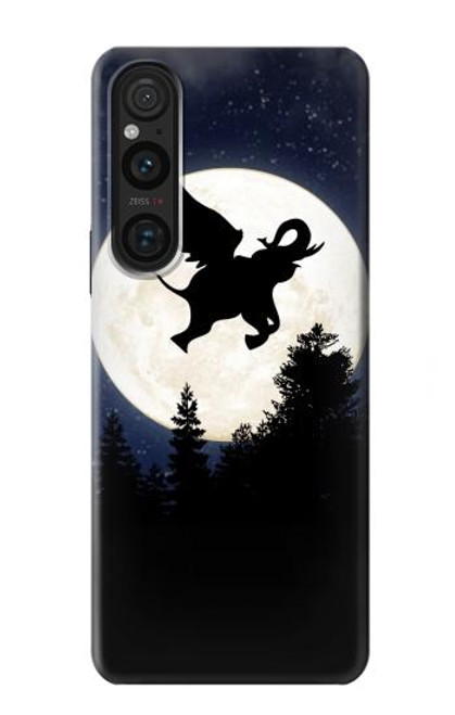 W3323 Flying Elephant Full Moon Night Hard Case and Leather Flip Case For Sony Xperia 1 V