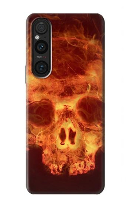 W3881 Fire Skull Hard Case and Leather Flip Case For Sony Xperia 1 V