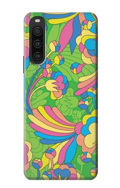 W3273 Flower Line Art Pattern Hard Case and Leather Flip Case For Sony Xperia 10 V