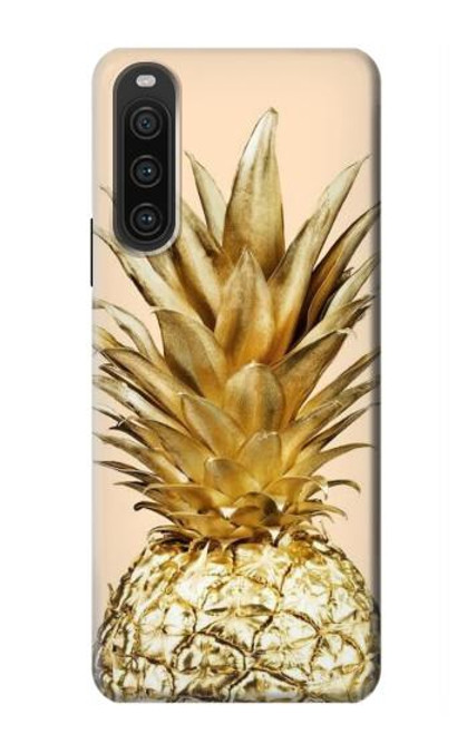 W3490 Gold Pineapple Hard Case and Leather Flip Case For Sony Xperia 10 V