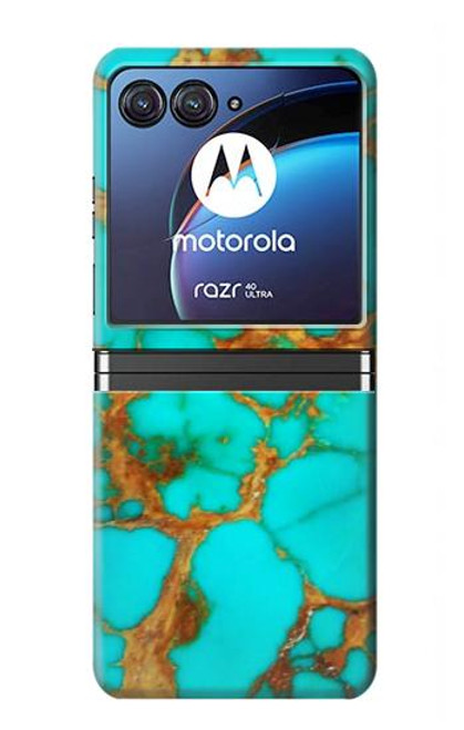 W2688 Aqua Copper Turquoise Gemstone Graphic Hard Case For Motorola Razr 40 Ultra