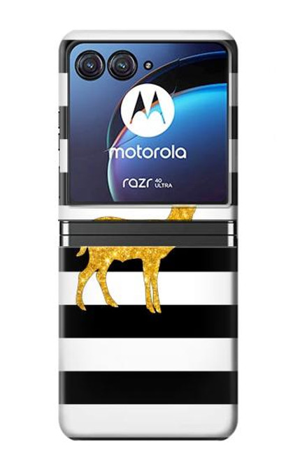 W2794 Black and White Striped Deer Gold Sparkles Hard Case For Motorola Razr 40 Ultra