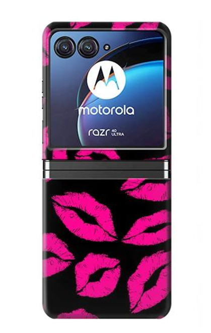 W2933 Pink Lips Kisses on Black Hard Case For Motorola Razr 40 Ultra