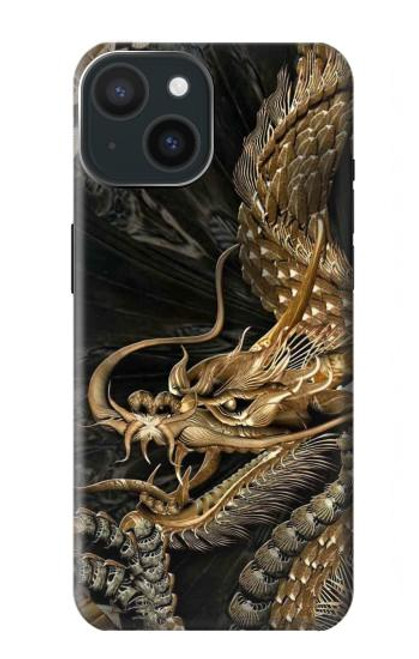 W0426 Gold Dragon Hard Case and Leather Flip Case For iPhone 15