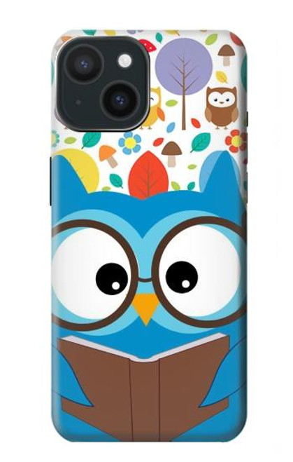 W2521 Cute Nerd Owl Cartoon Hard Case and Leather Flip Case For iPhone 15